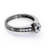 Clustered 1 carat Round Petite Black Diamond Channel Engagement Ring in White Gold