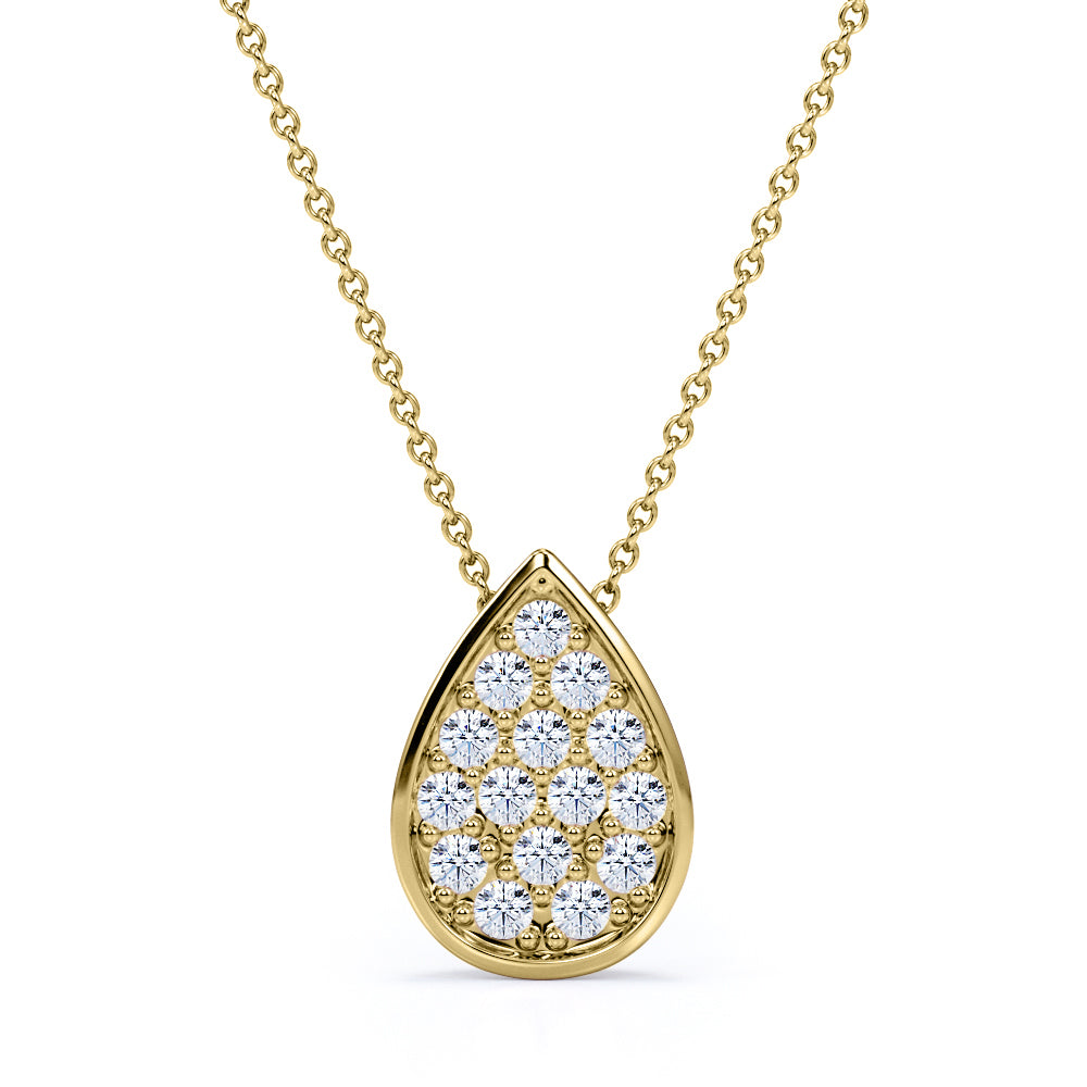 Raindrop 0.45 carat Moissanite/ Diamond Clustered Pendant and Chain Necklace in 18k White Gold Over Silver