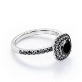 Cushion Double Halo - 1.5 TCW Round Cut Lab Created Black Diamond - Engagement Ring with Pave Accents in White Gold