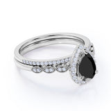 Bestselling 1.75 Carat Pear cut Wedding Ring Set with Lab Black Diamond for Women in Rose Gold