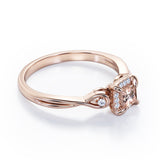 Prong and Halo 0.6 carat Princess Morganite and Moissanite Twisted Shank Engagement Ring in Rose Gold