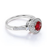 Channel Set Design 1.25 Carat Round Cut Lab Ruby and Diamond Engagement Ring in White Gold