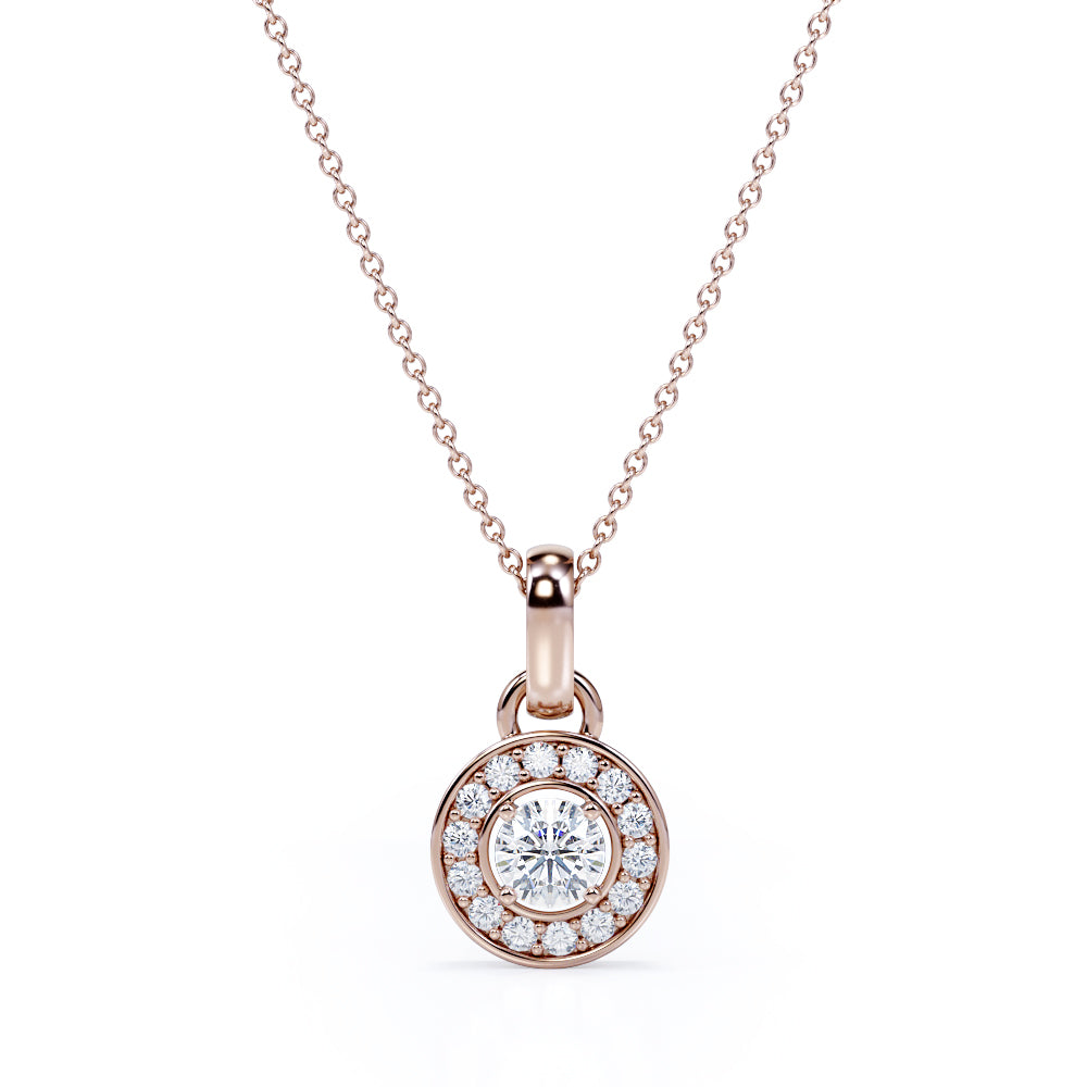 Channel Set Circle of Life 1.20 Carat Round Certified Moissanite and Diamond Under Halo Pendant Necklace in White Gold