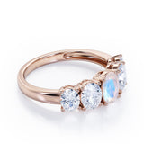 Oval Basket Set 1.25 carat Moonstone and moissanite Fine Jewelry Ring in White Gold
