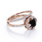 Unique 1.50 Carat Princess cut Lab Black Diamond Bridal Set with semi eternity band in Rose Gold