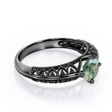 Beaded Art Deco 1 Carat Round Cut Green Moss Agate Solitaire Engagement Ring In White Gold