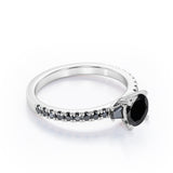 Milgrain Prong Cathedral - 0.75 TCW Round Brilliant Cut Lab Created Black Diamond - Pave Engagement Ring in White Gold
