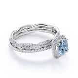 Infinity 1.50 ct Cushion Aquamarine Halo Wedding Ring Set