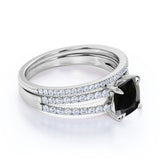 Unique 1.75 Carat Cushion cut Lab Black Diamond Bridal Set with semi eternity band in Rose Gold