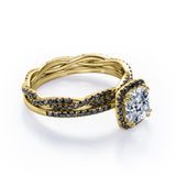 Eternity Crossover - 1.75 TCW Cushion Cut Moissanite with Lab Created Black Diamond - Halo Pave Setting Wedding Set in White Gold