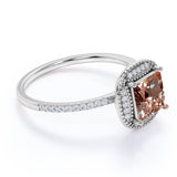 Limited Time Sale: 1.25 Carat Peach Pink Morganite (princess cut Morganite) and Diamond Engagement Ring