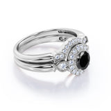 1.45 Carat Round cut Lab Black Diamond Wedding Ring Set in Rose Gold