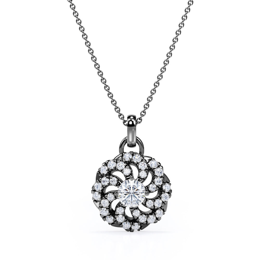 Circle of Life Prong Set 1.25 Carat Round Cut Certified Moissanite and Diamond Floating French Pave Pendant Necklace in White Gold