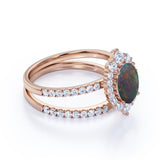 1.75 Ct Oval Cut Lab Created Black Opal Halo Wedding Ring Set