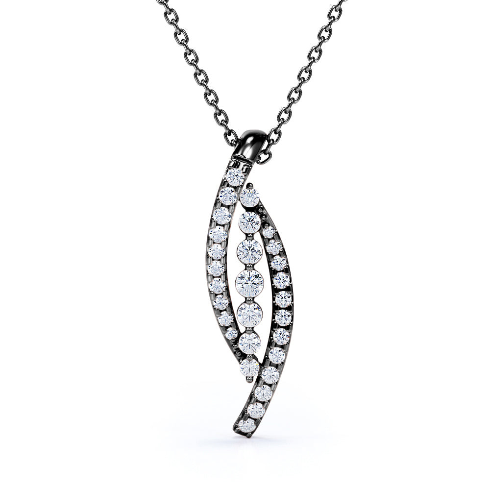 Elegant Three Lines 0.30 carat Round Moissanite Pendant Necklace in 18k Rose Gold Over Silver