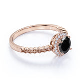 Zigzag 1.25 Carat Round Lab Made Lab Black Diamond and Wave Engagement Ring in White Gold