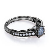Affordable 0.55 Carat Round Cut Translucent Salt and Pepper Diamond Vintage Milgrain Engagement Ring In White Gold