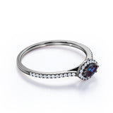 East West Setting 1.35 Carat Marquise Cut Lab Created Alexandrite And Diamond Halo Engagement Ring In White Gold