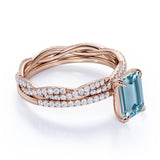 Pave 1.25 ct Emerald Cut Aquamarine Infinity Bridal Ring Set
