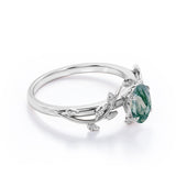 Solitaire 1 ct Oval Cut Green Moss Agate Promise Ring