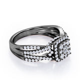 Double Infinity Split Shank - 1.4 Carat Round Shaped Moissanite and diamond - Flush Cluster Halo Engagement Ring in Black Gold