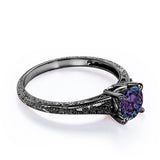 Flower Design 1 Carat Round Cut Lab Created Alexandrite Antique Milgrain Art Deco Engagement Ring In White Gold For Her
