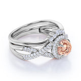 1.75 ct Round Morganite Crown Halo Wedding Set