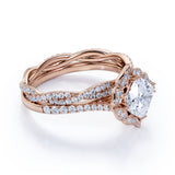 1.5 Carat Cushion Cut Moissanite and Diamond Wedding Ring Set in 10k Rose Gold Celebrity Ring