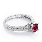 Antique Art Deco 1 Carat Round Cut Lab Ruby Four Prong Solitaire Engagement Ring In White Gold