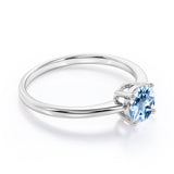 Minimal Solitaire 1 Carat Round Cut Genuine Sky Blue Aquamarine Engagement Ring for Her