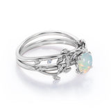 Leaf Art Deco 1 Ct Round Cut Lab Created Opal Bridal Set