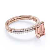 Sale: 1.50 Carat Peach Pink Morganite (emerald cut Morganite) and Diamond Engagement Ring Wedding Bridal Set