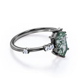 Seven Stones 0.8 carat Hexagon Moss Agate and Moissanite Engagement Ring in Black Gold