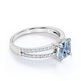 1.25 Carat cushion cut Aquamarine and Diamond Engagement Ring in Rose Gold