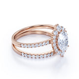 1.75 Carat Vintage Moissanite and Diamond Snowflake Cluster Ring Oval Cut Bridal Set in Rose Gold