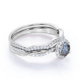 Halo 1.25 Ct Round Salt and Pepper Diamond Wedding Ring Set
