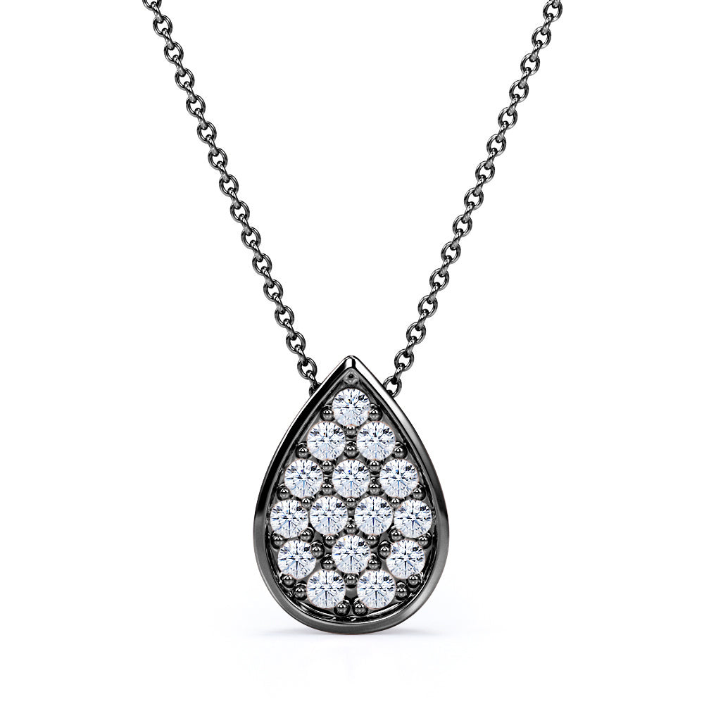 Raindrop 0.45 carat Moissanite/ Diamond Clustered Pendant and Chain Necklace in 18k White Gold Over Silver