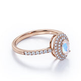 1.75 Carat Oval Moonstone and Diamond Engagement Ring in Rose Gold - Large Moonstone Ring