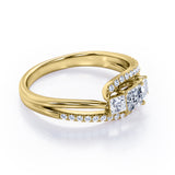 Shared Prongs 1 carat Princess Moissanite and Diamond Split Shank Band Engagement Ring in Rose Gold