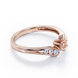 Curved Band - Six Prongs 0.5 carat Round Morganite and Moissanite Artistic Engagement Ring in Rose Gold