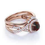 Chevron 1.60 Carat Round Cut Black Fire Opal And Diamond Infinity Halo Wedding Ring Set In White Gold