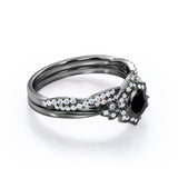 1.50 carat round cut Black Diamond vintage art deco wedding ring set in white gold