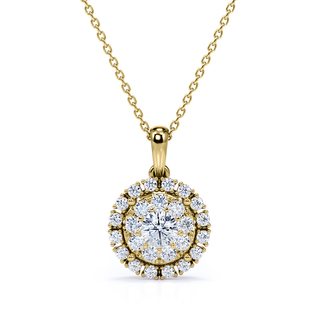 Falling Snow 0.75 carat Round Moissanite and Diamond Pendant Necklace in 18k White gold Over Silver