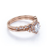 Certified 1 Ct Round Lab Diamond Art Deco Bridal Set