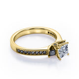 Trilogy Cathedral Prong - 1.4 TCW Princess Cut Moissanite with Lab Created Black Diamond - Milgrain Pave Channel Engagement Ring  in White Gold