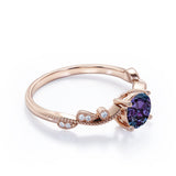 Simple Solitaire 1.25 Carat Round Cut Simulated Purple Alexandrite and Diamond Milgrain Art Deco in White Gold for Her