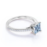 Pave 1.50 ct Princess Aquamarine Engagement Ring