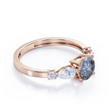 0.55 Ct Round Salt and Pepper Diamond Five Stone Engagement Ring