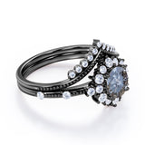 Vintage 1 Ct Round Cut Salt and Pepper Diamond Wedding Ring Set