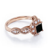 Twisted Beaded 1.15 Carat Princess Cut Black Diamond Infinity Style Engagement Ring In White Gold